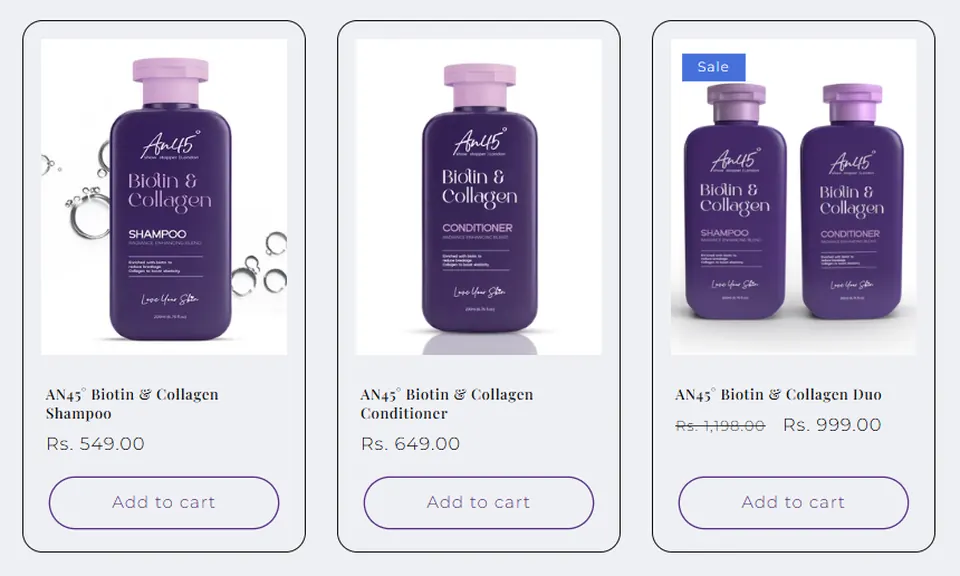 The haircare range on an45degree.com